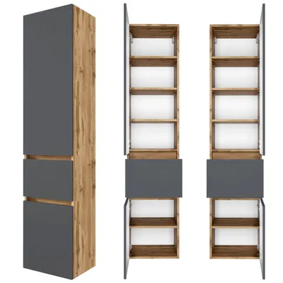 Produktbild von Seitenschrank Badezimmer LAURIA-03 in Wotaneiche Nb. mit matt grau, BxHxT: ca. 40x180x35 cm