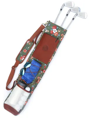 Immagine prodotto di Elzusha - Borsa da golf da donna in tela impermeabile con dettagli in pelle