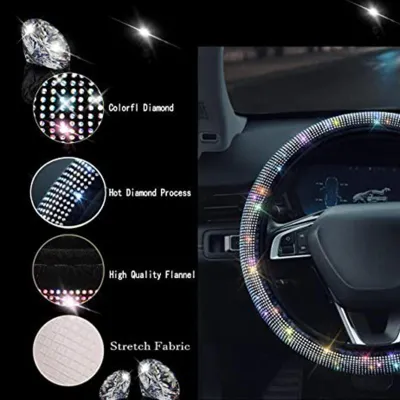 Obrázok produktu pre Poťah volantu auta, 38,1 cm, štýlový, lesklý, protišmykový, pre väčšinu áut, biely diamant