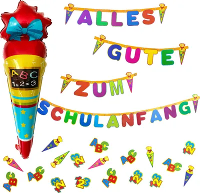 Produktbild von Oblique Unique Schuleinführung Schulanfang Einschulung Deko Set - Zuckertüte Folienballon + Girlande + Konfetti