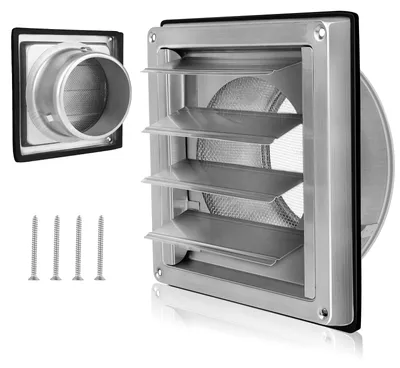 Obrázok produktu pre Ventilačná mriežka 150 mm - nerezová oceľ - spätná klapka - sieťka proti hmyzu - mriežka odolná voči poveternostným vplyvom - pre ventilačné potrubie - ventilačná mriežka