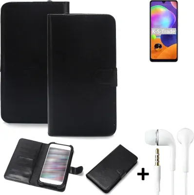 Produktbild von K-S-Trade Wallet Case Handyhülle kompatibel mit Samsung Galaxy A31 Schutzhülle Flip cover Flipstyle Tasche Hülle Flipcover Slim Bumper schwarz + in