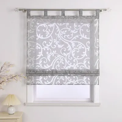 Produktbild von Delien Raffrollo mit Schlaufen Ausbrenner Raffgardinen Schlaufenrollo Modern Küche Gardinen Transparent Grau BxH 100x140 cm