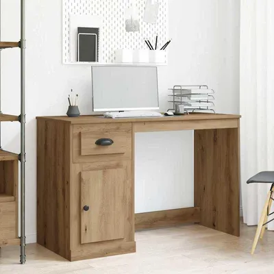 Immagine prodotto di Scrivania in legno massello – Ideale come scrivania, postazione di lavoro o scrivania per computer – 2 cassetti e vano portaoggetti – Dimensioni: 50x115 cm