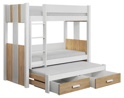 Obrázek produktu pro Patrová postel pro tři 90x190 ELVA 2 - bílá / dub artisan, levé provedení