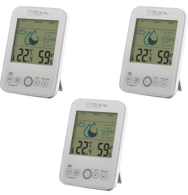 Produktbild von 3x Miraval Raumklimastation Schimmelwarner 5 Stufen Lüftungsempfehlung Hygrometer Temperaturstation