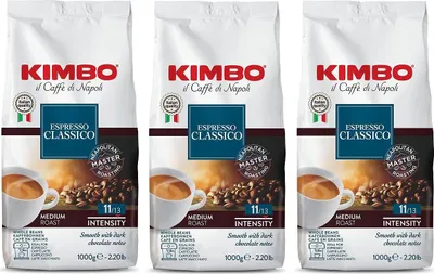Produktbild von 3x Kimbo Espresso Classico Kaffeebohnen Mittlere Röstung Ganze Kaffeebohnen, mittlere Röstung, 1kg Beutel Kaffee von Neapel