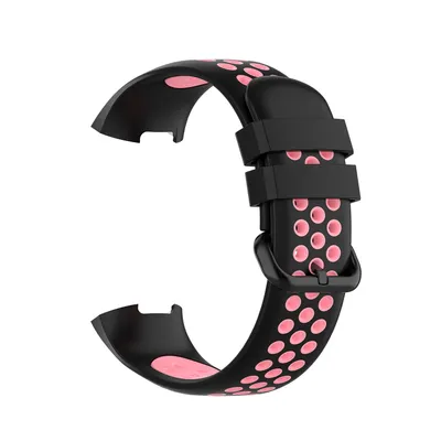 Produktbild von Für Fitbit Charge 3 + 4 Silikon Armband weiches Ersatzarmband für Sport / Fitness geeignet atmungsaktiv Größe L SCHWARZ-ROSA