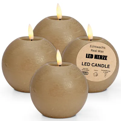 Image de Bougie LED boules set de 4 cire, flamme vacillante, Ø 10x9, beige