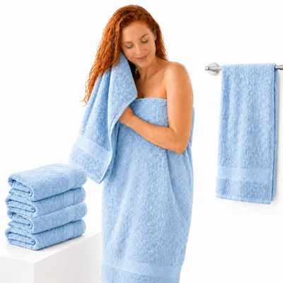 Produktbild von Komfortec 4er Duschtücher 70x140 cm Set aus 100% Baumwolle, 470g/m², Frottee, Weich, Hellblau