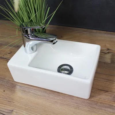 Produktbild von Waschbecken Gäste-WC 29,5 x 18,5 cm Hängewaschbecken Aufsatzwaschbecken Keramik Weiß