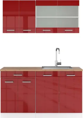 Immagine prodotto di Cucina monoblocco Vicco R-Line Rosso lucido 140 cm , PL Rovere, Model 42179