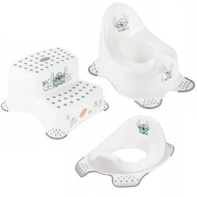 Produktbild von Rutschfeste Plattform zweistufig max. 120 kg + Toilettensitzaufsatz + Stitch-Töpfchen