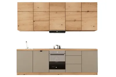 Produktbild von Küchenzeile 300 cm Küchenblock Ohne Arbeitsplatte Küchenzeile mit Einbauküche, Langen KL13-M300, Beige /Artisan Eiche