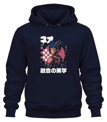 Imagen del producto de Sudadera con capucha estilo anime cyberpunk, con motivos de cyborg, diseño japonés, estilo Y2K, manga, color azul marino, talla S