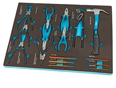 Obrázok produktu pre Penová výplň - vložka do zásuvky s náradím – kliešte, vyrážače a kladivo, 16ks, 54 x 39,5 x 3cm, HBM Machines, Holandsko