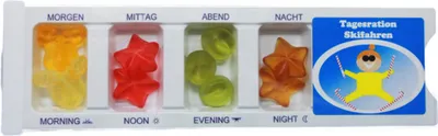 Produktbild von Tablettenbox Skifahren gefüllt mit Fruchtgummi Scherzartikel 25g