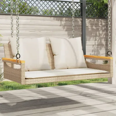 Produktbild von Möbel Hängebank mit Kissen Beige 109x62x40 cm Poly Rattan - Gartenbänke &24755