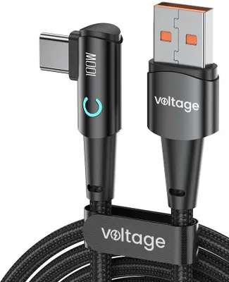 Productafbeelding van Voltage PowerAngle USB-A naar USB-C oplaadkabel, 66W PD, 1 meter, zwart