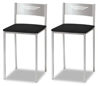 Image de ASTIMESA : Deux tabourets de cuisine avec dossier en similicuir noir, hauteur d'assise de 45 cm