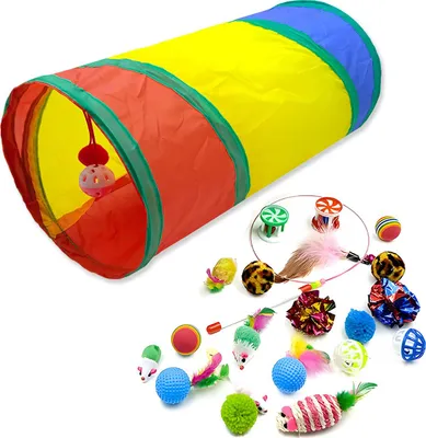 Image de ensemble de jouets pour chats 24 pièces avec tunnel - Coloré