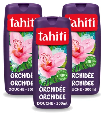 Imagen del producto de 3 unidades de gel de ducha Tahiti, aroma a orquídea, vegano, 300 ml. Paquete económico