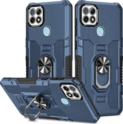 Produktbild von Realme C21Y Hülle, Dual Layer Robuste Rüstung Ringhalter Ständer Schutzhülle für OPPO Realme C21 / C21Y / C25Y Blau