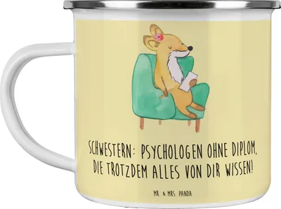 Produktbild von Mr. & Mrs. Panda Teetasse Schwestern Psychologen - Gelb Pastell - Geschenk, Pott, Familiengeschenk, Geschwisterliebe, Schwester, Haferl, Familie, Geschwister, Motivtasse