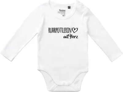 Produktbild von Huuraa Baby Body Ruhrpottlerin mit Herz 80 White  Baumwolle Fairtrade Langarmbody Geschenkidee