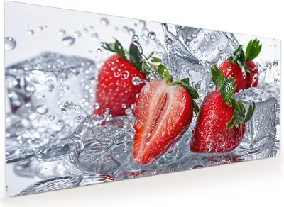 Produktbild von Küchenrückwand Spritzschutz Glas mit Motiv Erdbeeren im Wasser 40 x 40 cm