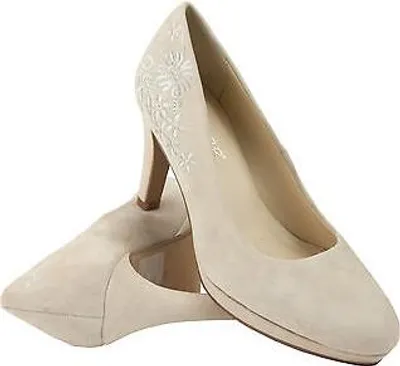 Produktbild von Damen Pumps Tracht Blumen Stickereien Wildleder natur Absatzhöhe 9cm Plateau 1,5cm Modell 4136-15