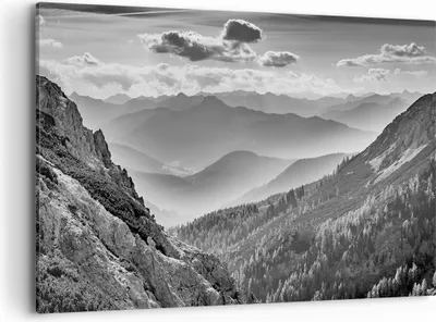 Produktbild von Bild auf Leinwand - Leinwandbild - Einteilig - Schwarzweiß Landschaft Berge - 120x80cm - Wand Bild - Wanddeko - Wandbilder - Leinwanddruck - Bilder - Wanddekoration - Leinwand bilder - AA120x80-4560