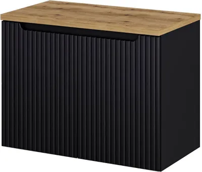Obrázok produktu pre Skrinka na umývadlo s umývadlovou doskou "Skelbolu" s 2 dvierkami 80 x 60 x 40 cm drážkovaná čierna / dubový vzhľad