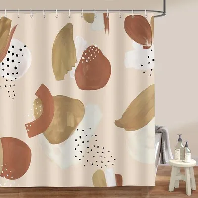 Obrázek produktu pro Béžovo-hnědá, minimalistická, 180 x 180 cm, plísním odolná, vodoodpudivá polyesterová sprchová roleta s 12 háčky