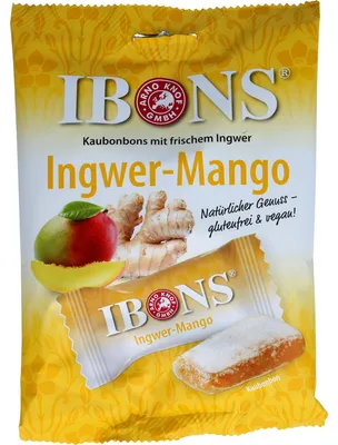 Obrázek produktu pro IBONS Zázvor Mango 92g sáček žvýkacích bonbonů, 92 g BON