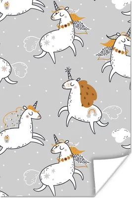 Produktbild von MuchoWow® Poster Design - Einhorn - Flieder 80x120 cm - Papierdruck