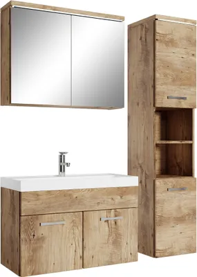 Immagine prodotto di Set completo di mobili da bagno Badplaats Paso LED 80 x 40 cm rovere castagno - mobili da bagno con lavabo, specchiera e mobile da bagno