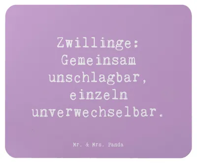 Produktbild von Mr. & Mrs. Panda Mousepad Spruch Unschlagbare Zwillingsgeschwister - Lavendeltraum - Geschenk, laptop, handgemacht, pc mausunterlage, herzerwärmende Sprüche, Mouse Pad