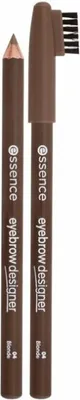 Two eyebrow pencils are shown side-by-side against a white background. One pencil is sharpened, and the other has a brush on its end.
