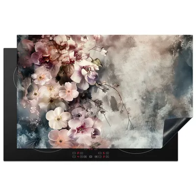 Produktbild von KitchenYeah© Herdabdeckplatte Blumen - Rosa - Nebel , 81x52cm, Küche Deko, Glaskeramikkochfeld Herdabdeckung, Abdeckplatte fùr Kochfeld