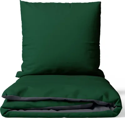Produktbild von Bettwäsche 135x200 cm Baumwolle Luxus Satin 300 TC Hotelqualität Dunkelgrün Seidig Glatt Pflegeleicht Wendeseite & Reißverschluss