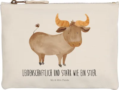 Produktbild von Mr. & Mrs. Panda Mäppchen Sternzeichen Stier Größe M - Weiß - Geschenk, Federtasche, Ochse, Geburtstag April, Kosmetiktasche, Etui, Mai, Federmappe, Kulturbeutel, Rind