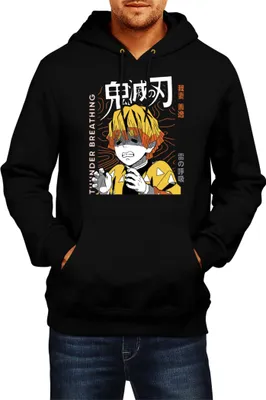 Immagine prodotto di Felpa con cappuccio da uomo Demon Anime Slayer Zenitsu Agatsuma 002, Man L , Noir