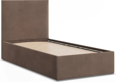 Produktbild von Modernes Polsterbett PAOLA 90x200, Einzelbett ohne Stauraum mit Holzlattenrost, Braun