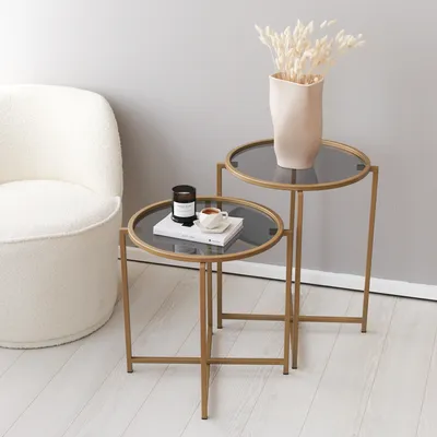 Produktbild von Skye Decor, S407U - Gold, Couchtisch, Gold, 100 % gehärtetes Glas, 50 x 50 x 60 cm