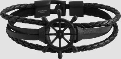 Produktbild von Akzent Geflochtenes Armband aus Echtleder und Edelstahl in Schwarz mit IP Black-Beschichtung