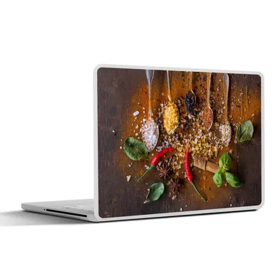 Produktbild von MuchoWow® Laptop Aufkleber Sticker Cover Löffel - Kräuter - Chili - Gewürze - Salz 30x22 cm - Laptop-Sticker