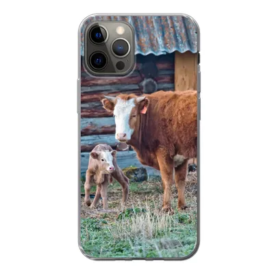 Produktbild von MuchoWow® Handyhülle Schutzhülle Hülle für iPhone 13 Pro Kuh - Stall - Gras - Kalb Silikon Softcase Handy Hülle - Handy-Tasche
