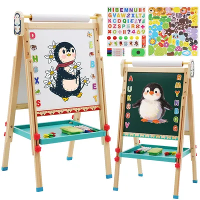 Produktbild von Kindermalstaffelei aus Holz, doppelseitig, mit Papierrolle und Tafel, Kreativspielzeug