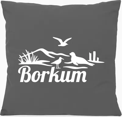 Produktbild von Huuraa Kissen Borkum Strandmotiv 40x40cm mit Füllung Steel Grey Baumwolle Dekokissen Geschenkidee